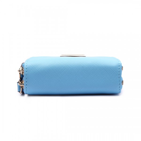 LP6680 - Miss Lulu Leather Look Double Zipped Coin Purse Sky  Blue